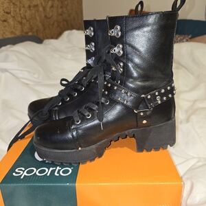 WILD DIVA STUDDED COMBAT BOOTS